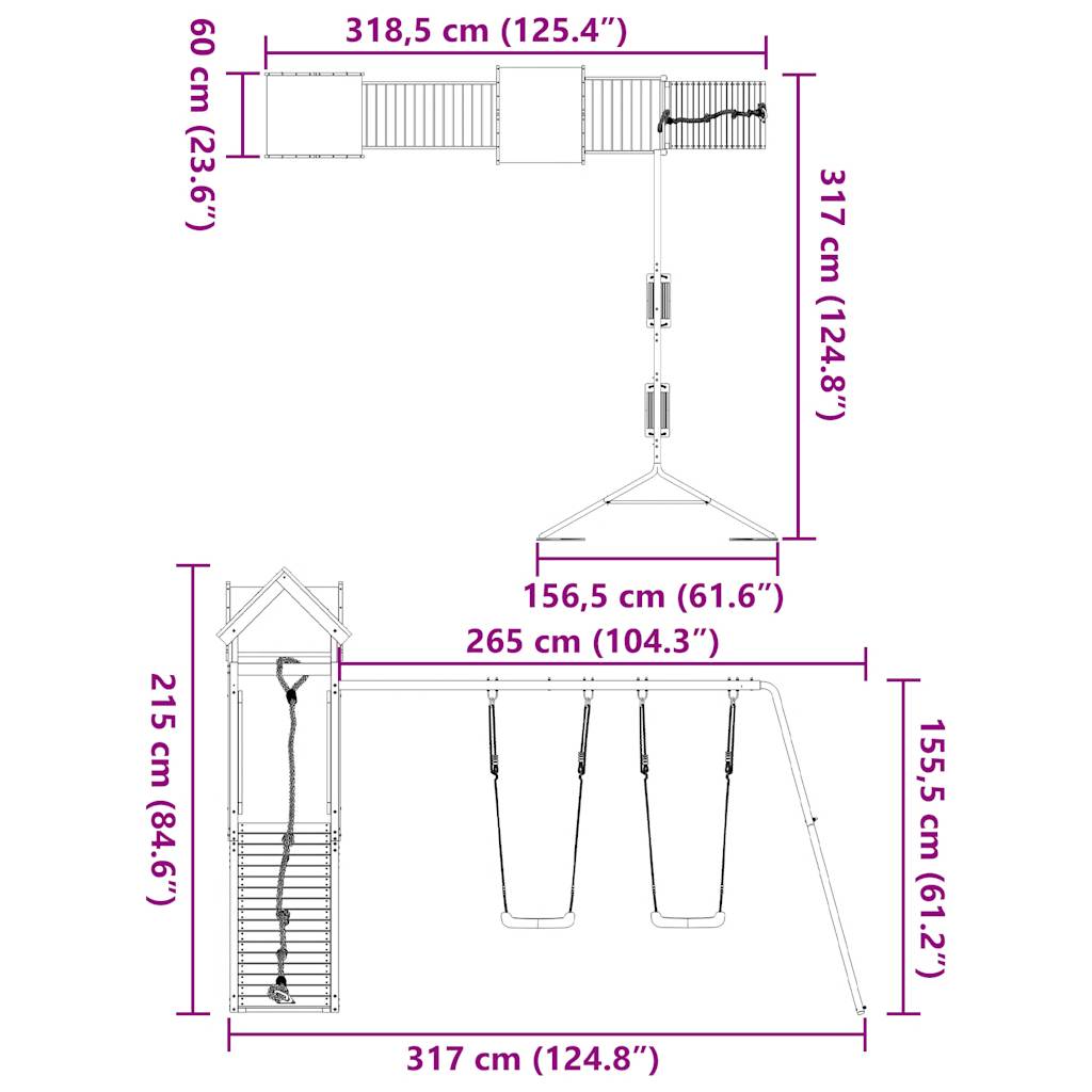 vidaXL Παιδική Χαρά Εξωτερικού Χώρου από Μασίφ Ξύλο Πεύκου