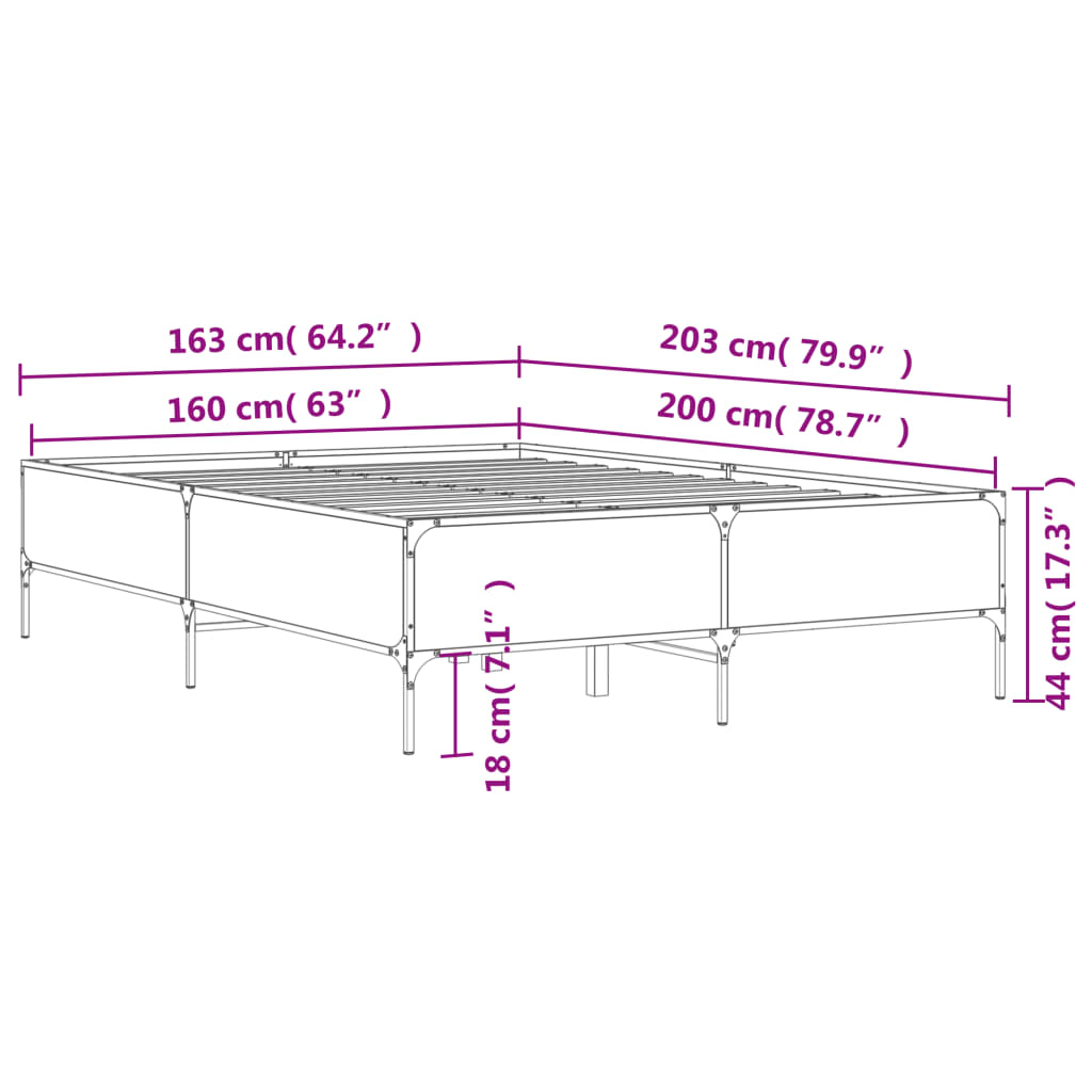 vidaXL Πλαίσιο Κρεβατιού Μαύρο 160 x 200 εκ. Επεξ. Ξύλο & Μέταλλο