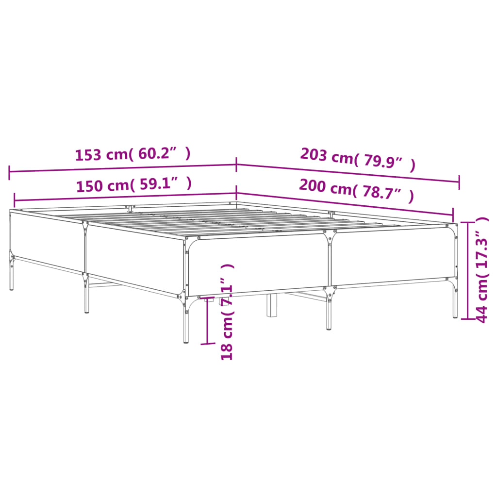 vidaXL Πλαίσιο Κρεβατιού Γκρι Sonoma 150x200 εκ. Επεξ. Ξύλο & Μέταλλο