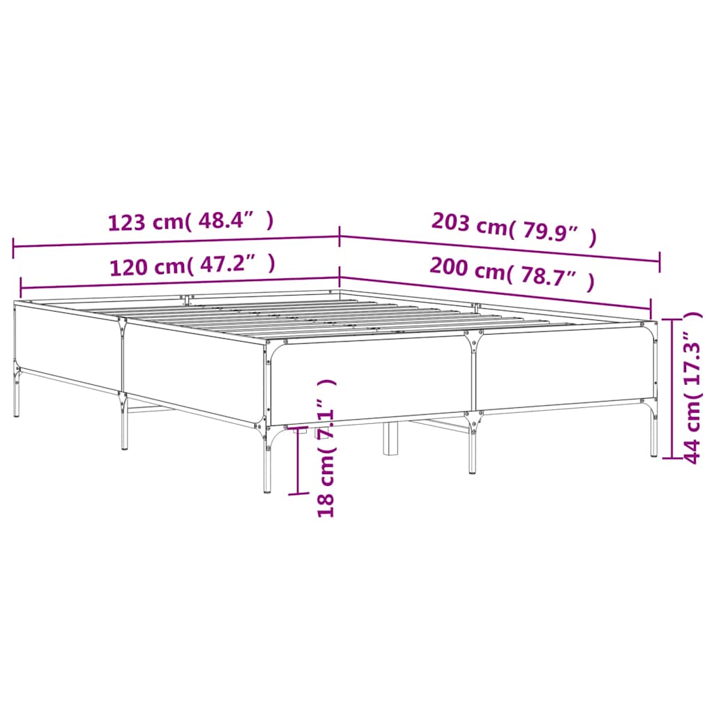 vidaXL Πλαίσιο Κρεβατιού Sonoma Δρυς 120x200 εκ. Επεξ. Ξύλο & Μέταλλο