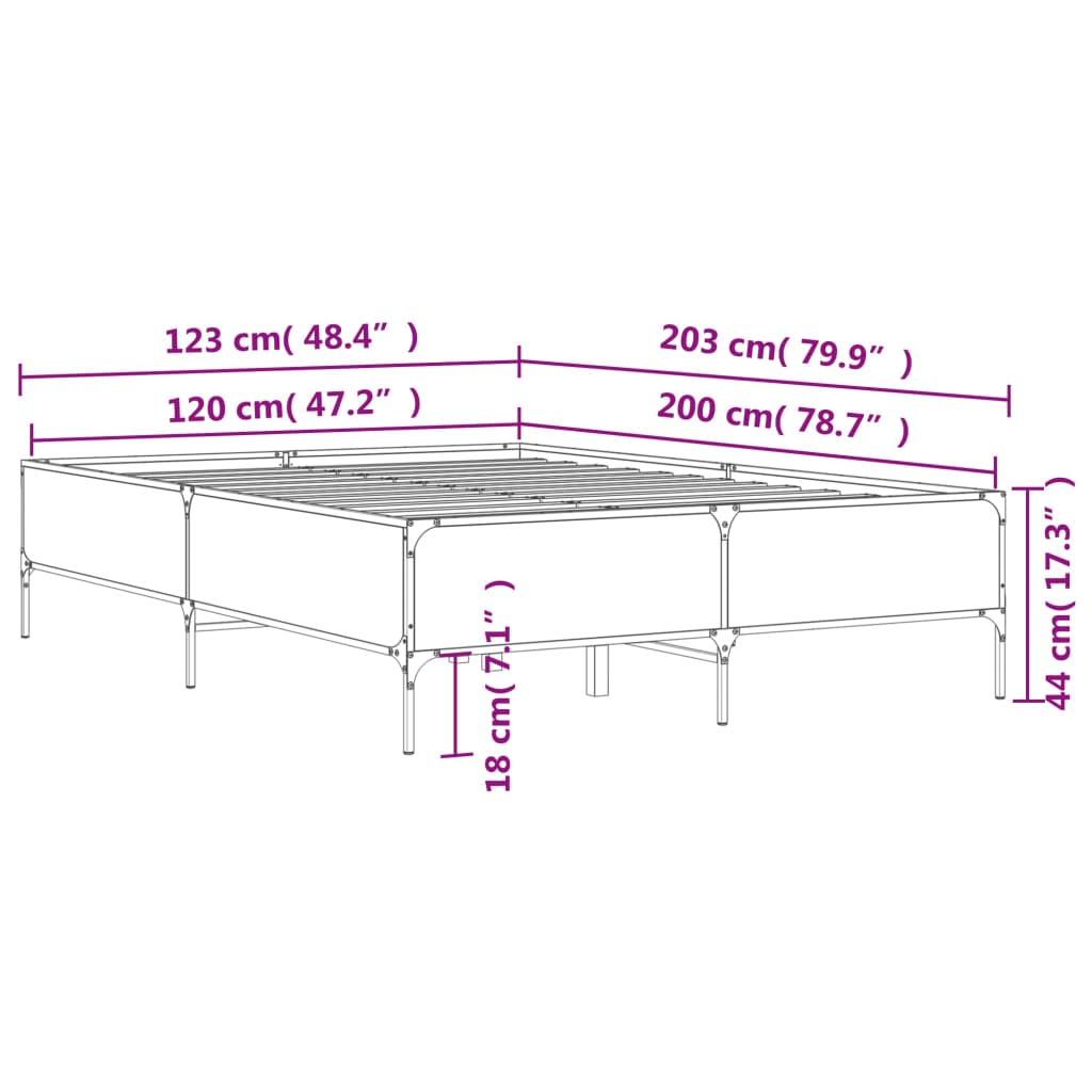 vidaXL Πλαίσιο Κρεβατιού Καφέ Δρυς 120x200 εκ. Επεξ. Ξύλο & Μέταλλο