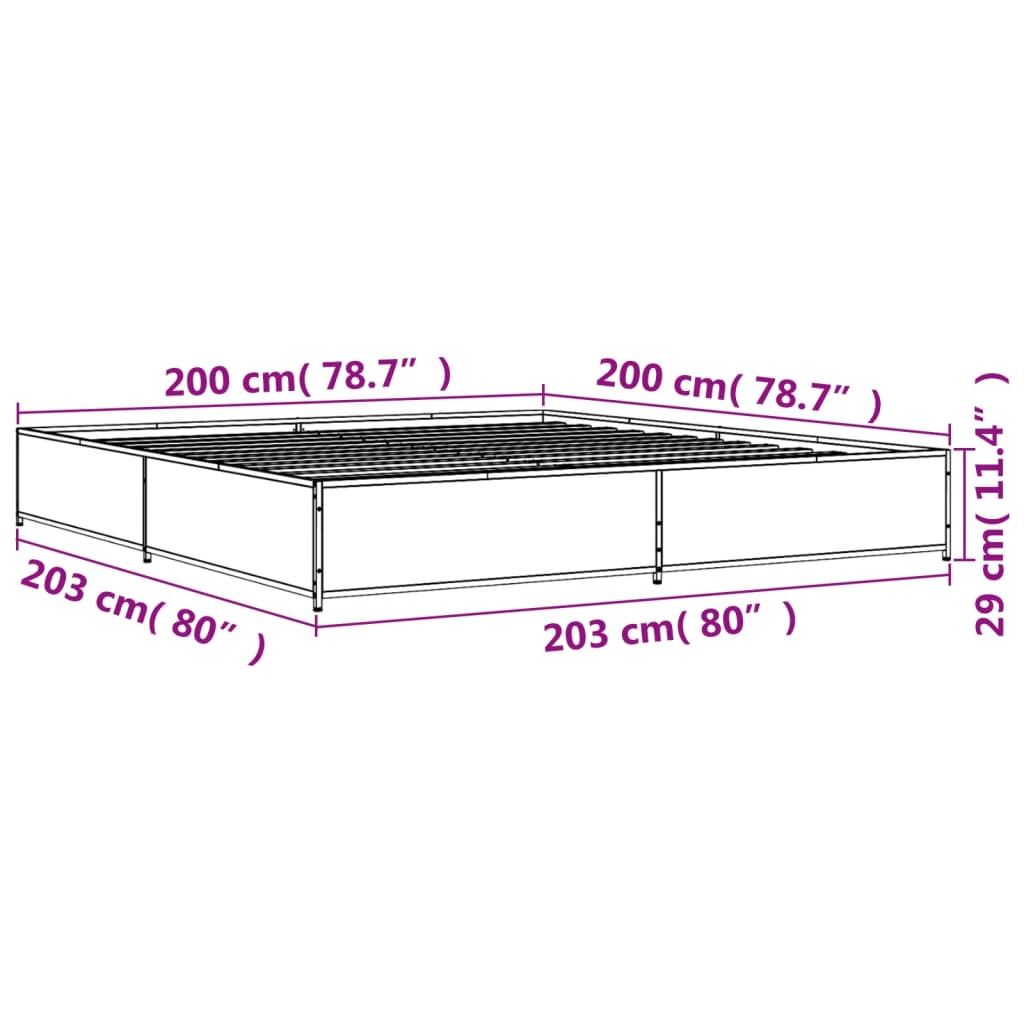 vidaXL Πλαίσιο Κρεβατιού Καφέ Δρυς 200x200 εκ. Επεξ. Ξύλο & Μέταλλο