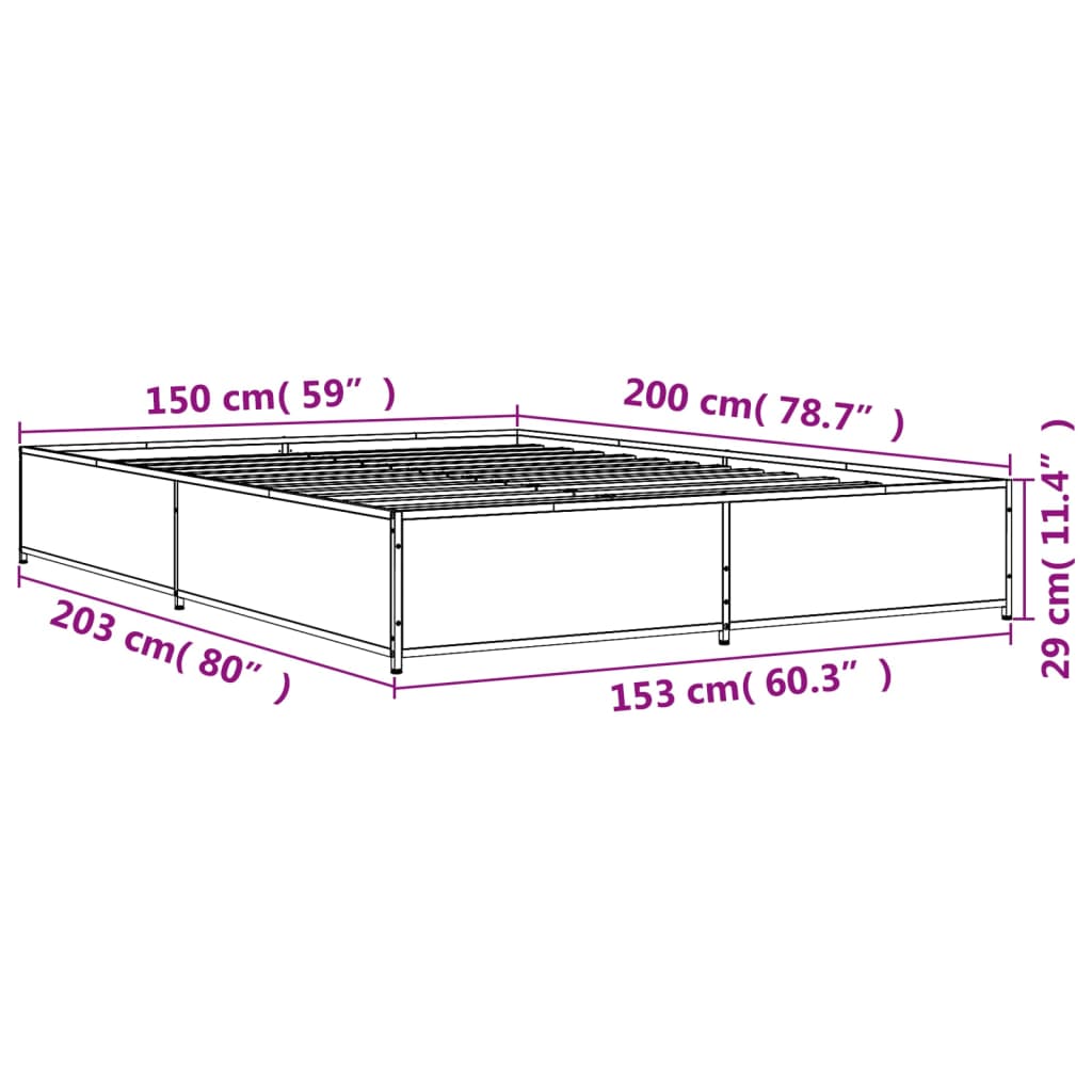 vidaXL Πλαίσιο Κρεβατιού Μαύρο 160x200 εκ. Επεξ. Ξύλο & Μέταλλο