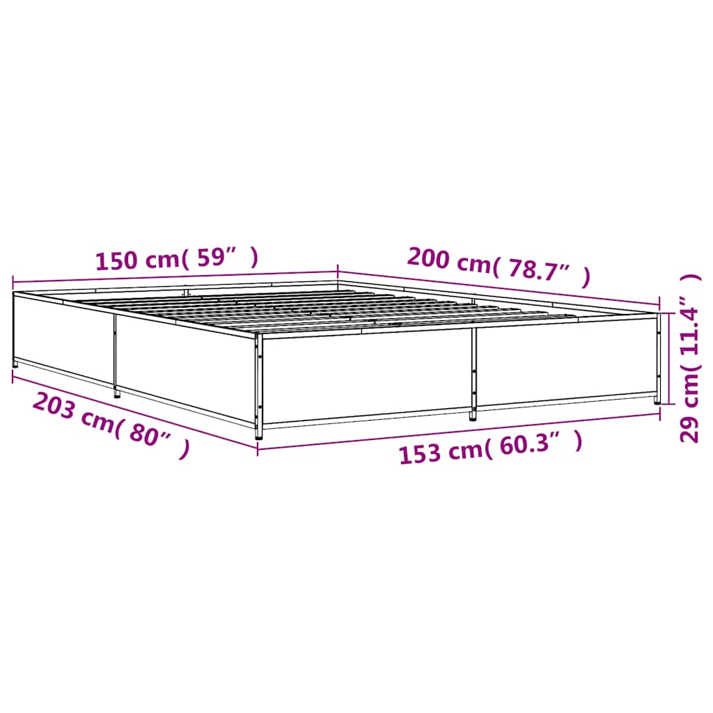vidaXL Πλαίσιο Κρεβατιού Sonoma Δρυς 150x200 εκ. Επεξ. Ξύλο & Μέταλλο