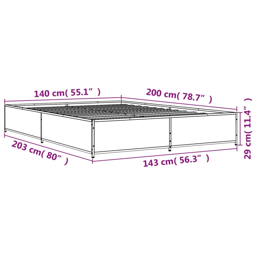 vidaXL Πλαίσιο Κρεβατιού Καφέ Δρυς 140x200 εκ. Επεξ. Ξύλο & Μέταλλο
