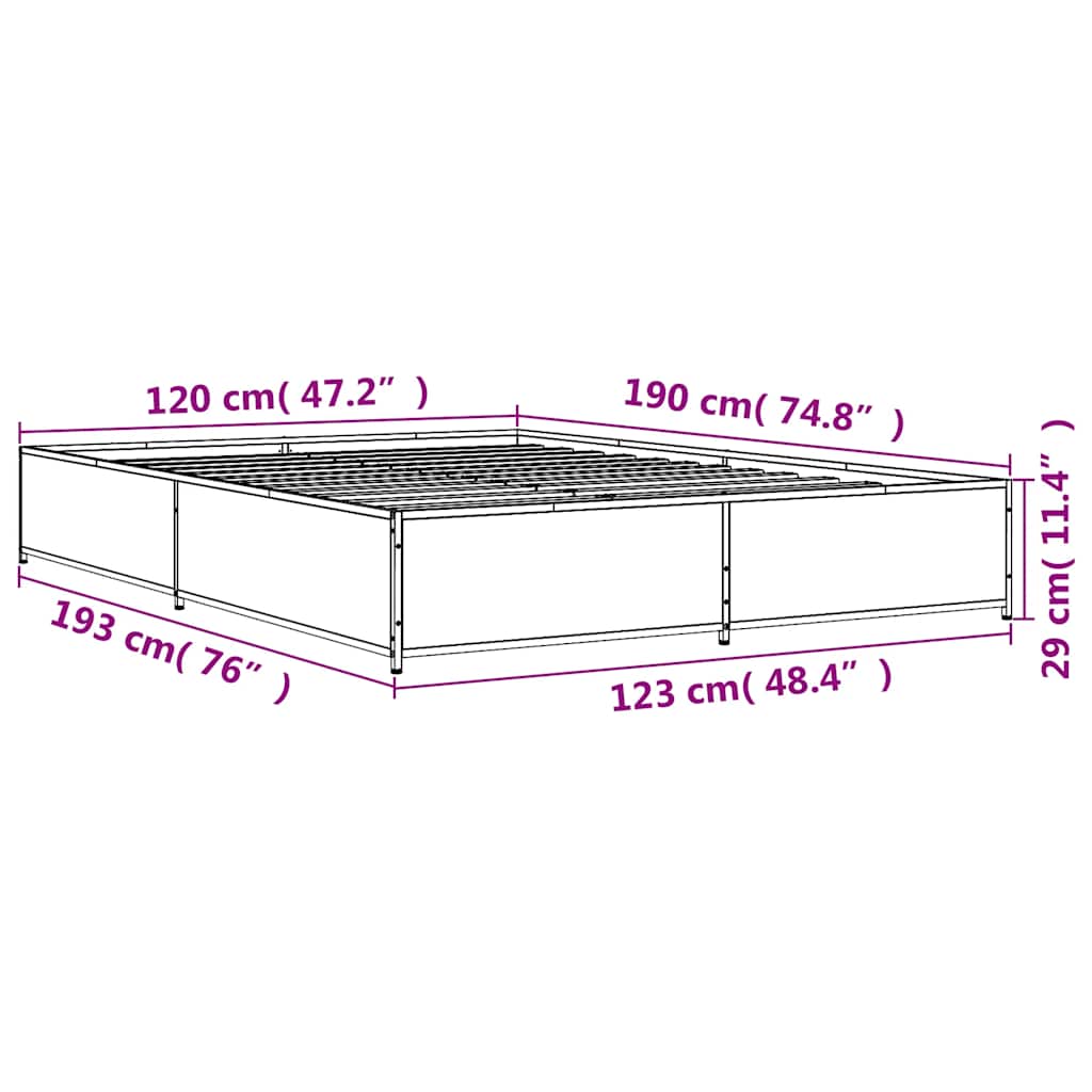 vidaXL Πλαίσιο Κρεβατιού Μαύρο 120x190 εκ. Επεξ. Ξύλο & Μέταλλο