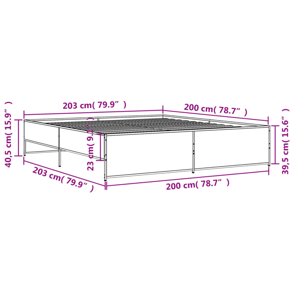 vidaXL Πλαίσιο Κρεβατιού Sonoma Δρυς 200x200 εκ. Επεξ. Ξύλο & Μέταλλο
