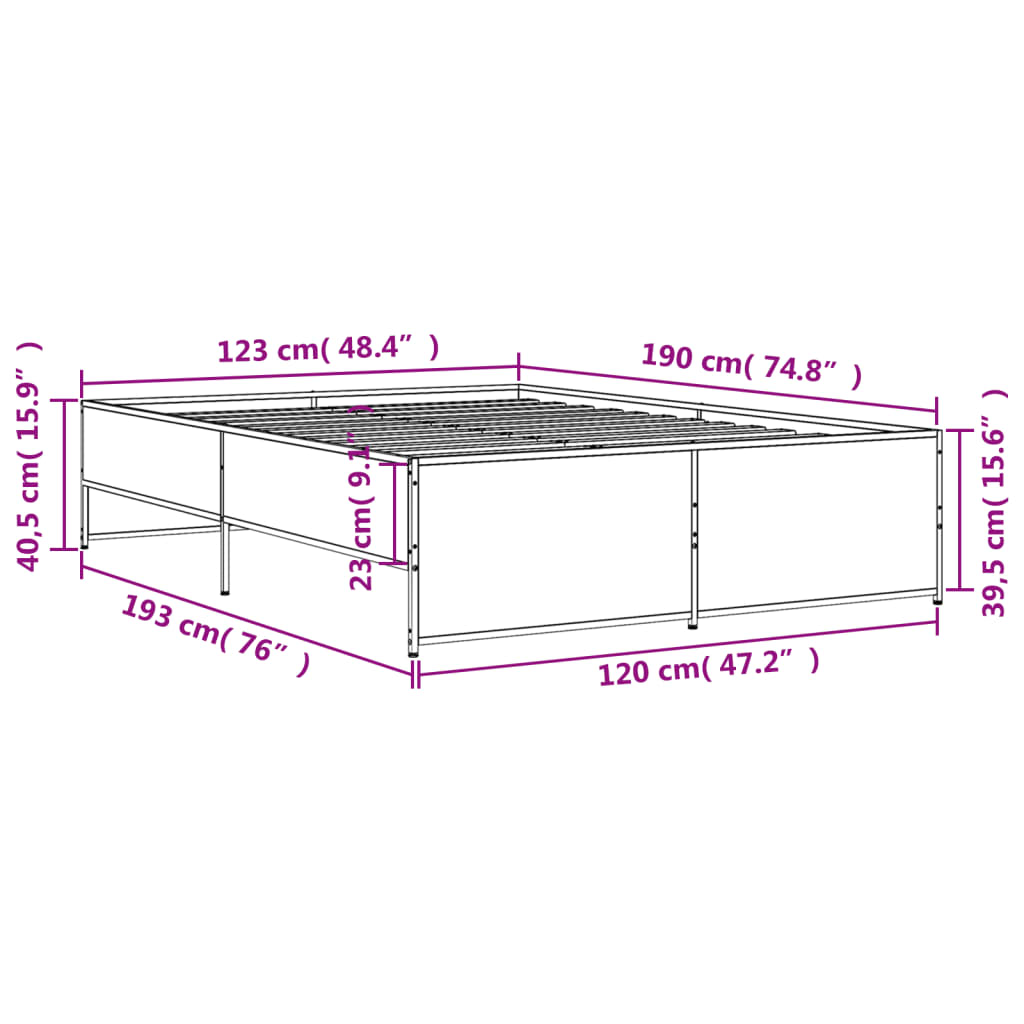 vidaXL Πλαίσιο Κρεβατιού Μαύρο 120x190 εκ. Επεξ. Ξύλο & Μέταλλο