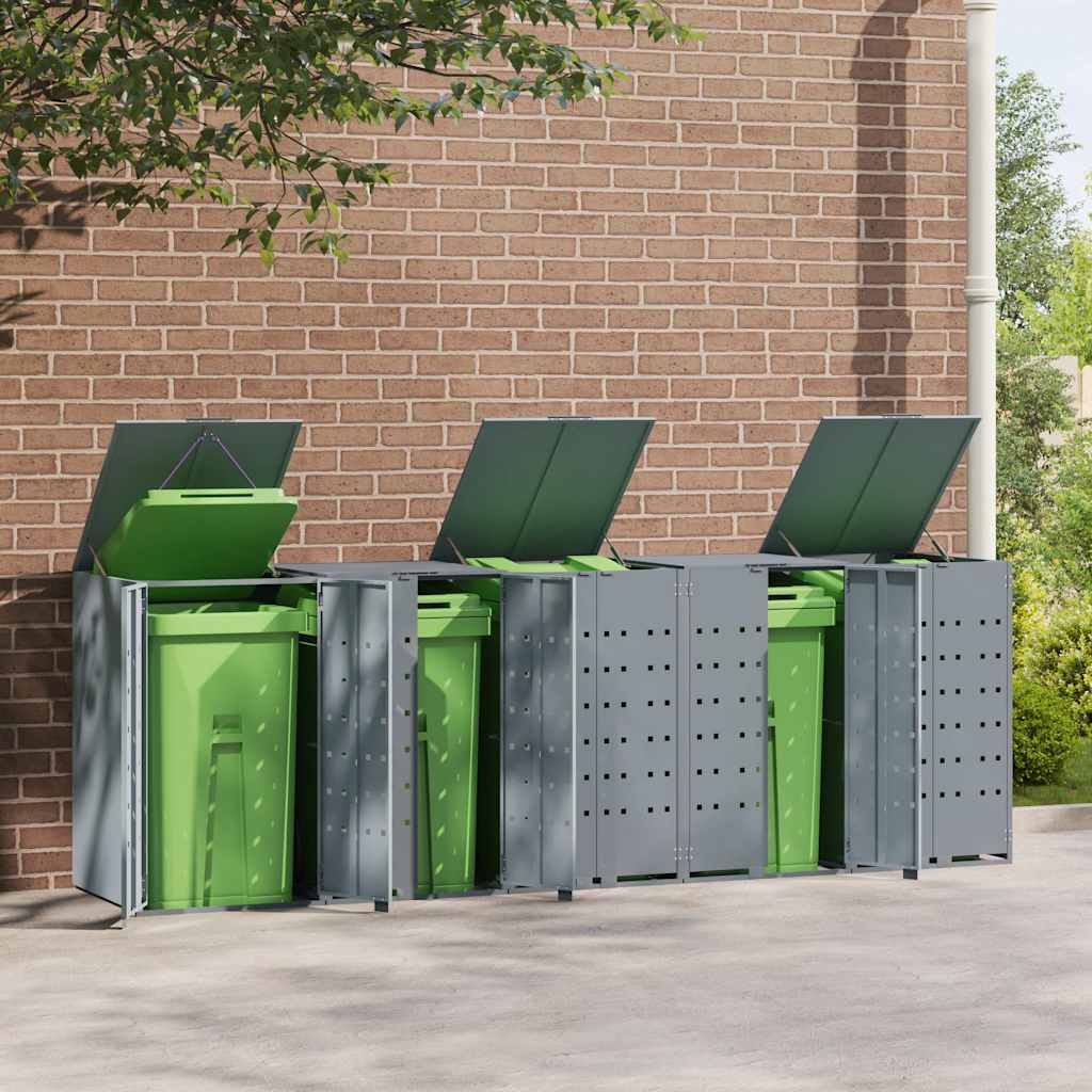 vidaXL Πλαίσιο Κάδων Απορριμμάτων 5 Κάδοι Γκρι 345x79x117 εκ. Ατσάλι