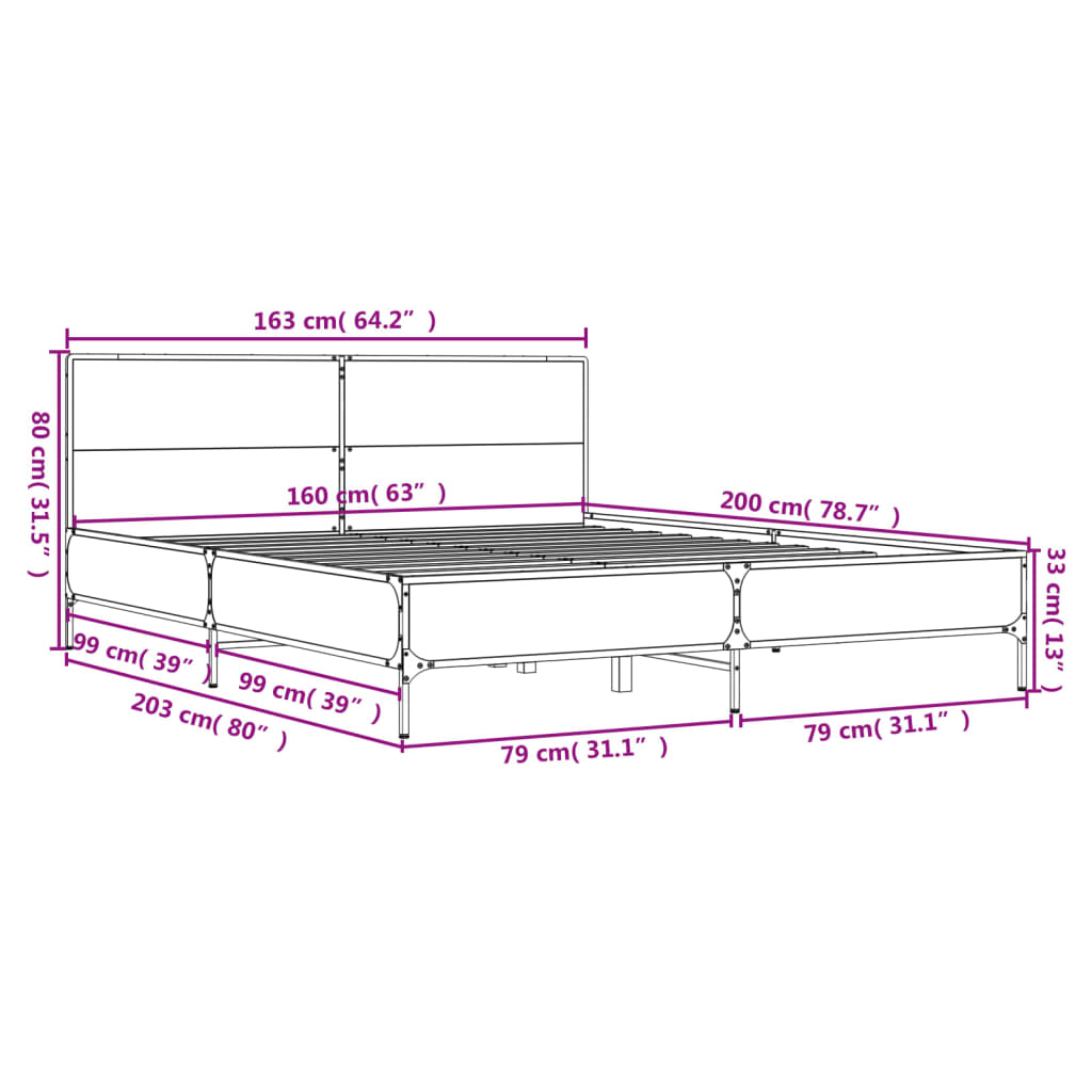 vidaXL Πλαίσιο Κρεβατιού Sonoma Δρυς 160x200 εκ. Επεξ. Ξύλο & Μέταλλο