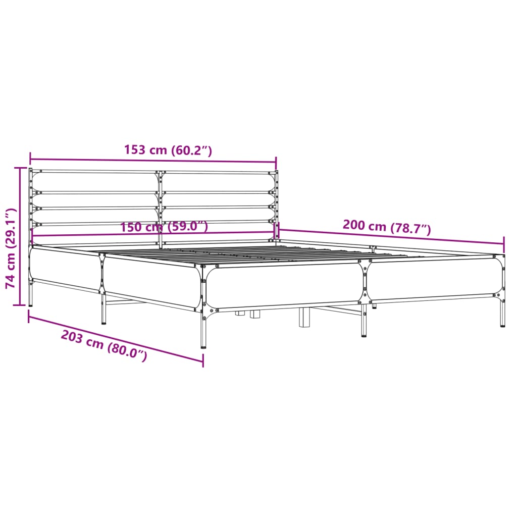 vidaXL Πλαίσιο Κρεβατιού Μαύρο 160x200 εκ. Επεξ. Ξύλο & Μέταλλο