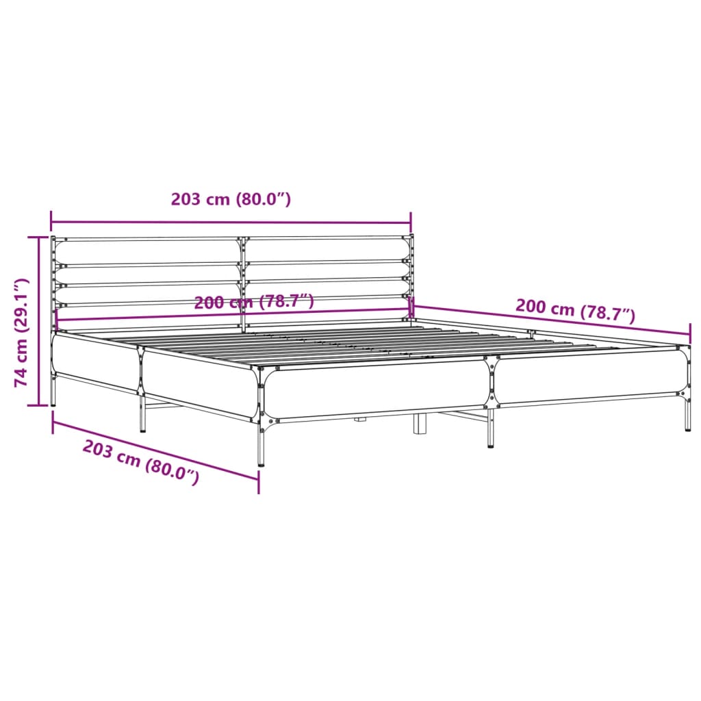 vidaXL Πλαίσιο Κρεβατιού Sonoma Δρυς 200x200 εκ. Επεξ. Ξύλο & Μέταλλο