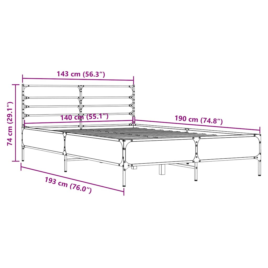 vidaXL Πλαίσιο Κρεβατιού Sonoma Δρυς 140x190 εκ. Επεξ. Ξύλο & Μέταλλο