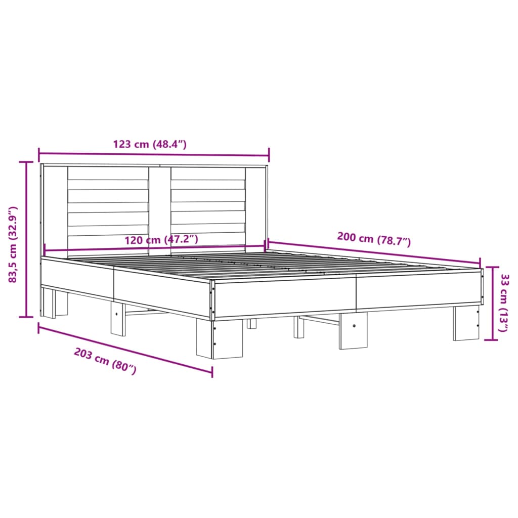vidaXL Πλαίσιο Κρεβατιού Γκρι Sonoma 120x200 εκ. Επεξ. Ξύλο & Μέταλλο