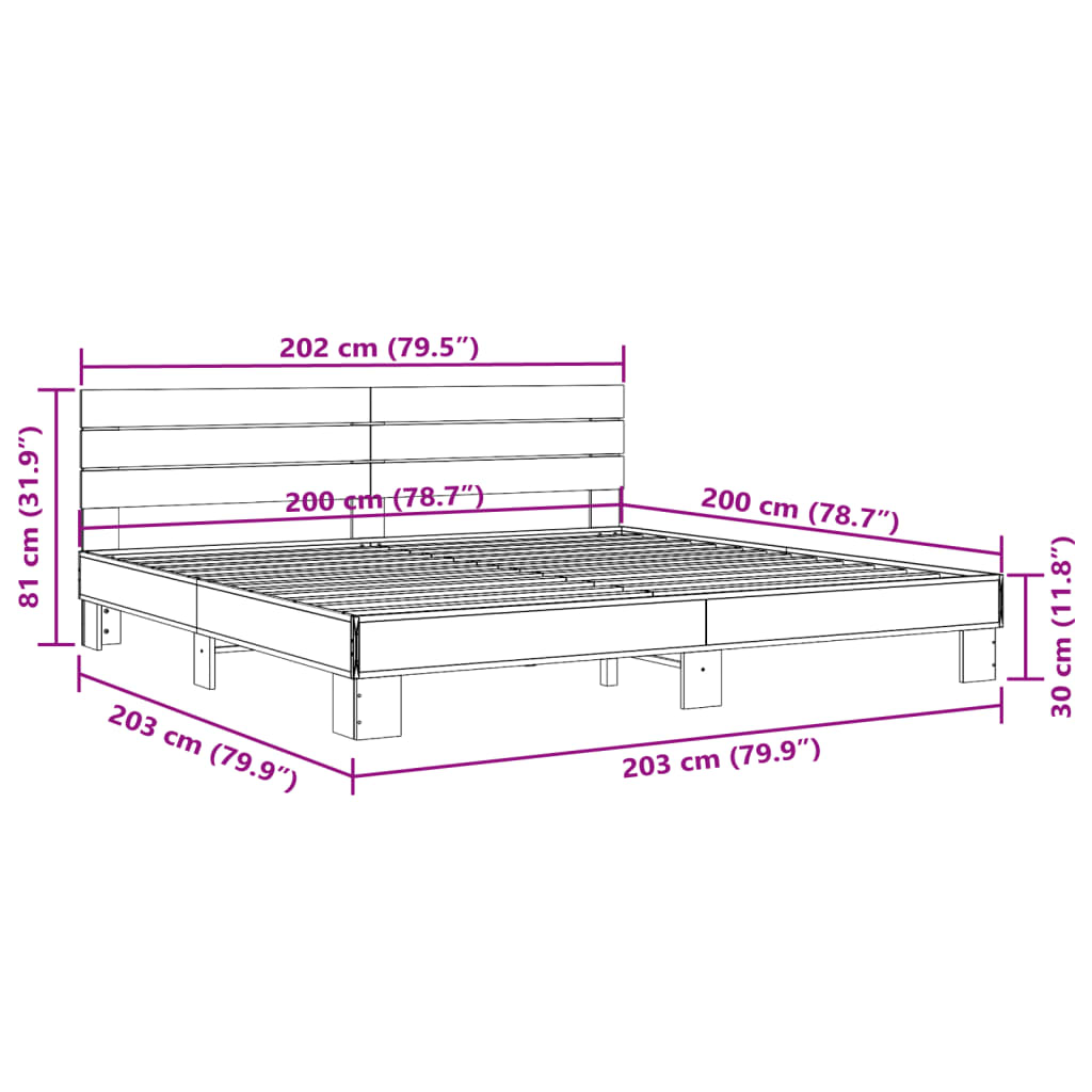 vidaXL Πλαίσιο Κρεβατιού Sonoma Δρυς 200x200 εκ. Επεξ. Ξύλο & Μέταλλο