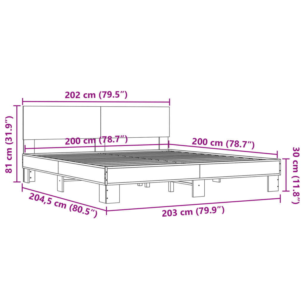 vidaXL Πλαίσιο Κρεβατιού Sonoma Δρυς 200x200 εκ. Επεξ. Ξύλο & Μέταλλο