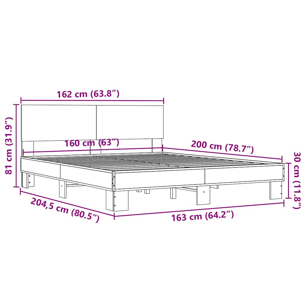 vidaXL Πλαίσιο Κρεβατιού Sonoma Δρυς 160x200 εκ. Επεξ. Ξύλο & Μέταλλο