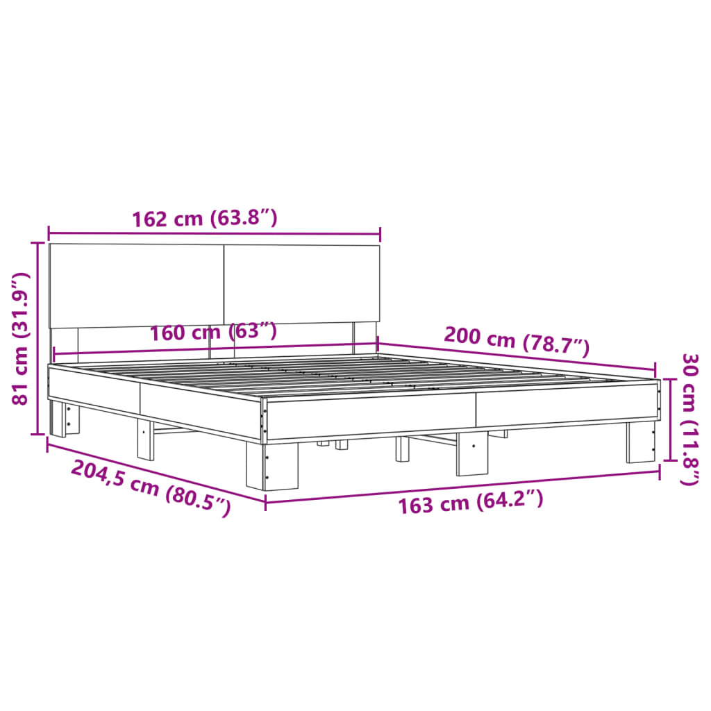 vidaXL Πλαίσιο Κρεβατιού Sonoma Δρυς 160x200 εκ. Επεξ. Ξύλο & Μέταλλο