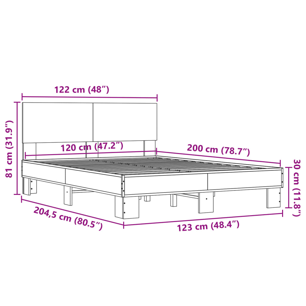 vidaXL Πλαίσιο Κρεβατιού Καπνιστή Δρυς 120x200εκ. Επεξ. Ξύλο & Μέταλλο