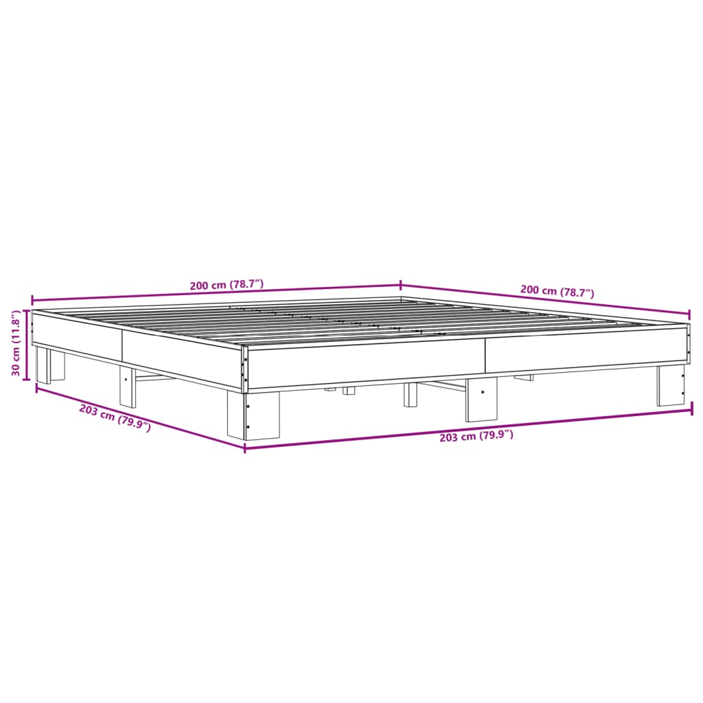 vidaXL Πλαίσιο Κρεβατιού Sonoma Δρυς 200x200 εκ. Επεξ. Ξύλο & Μέταλλο