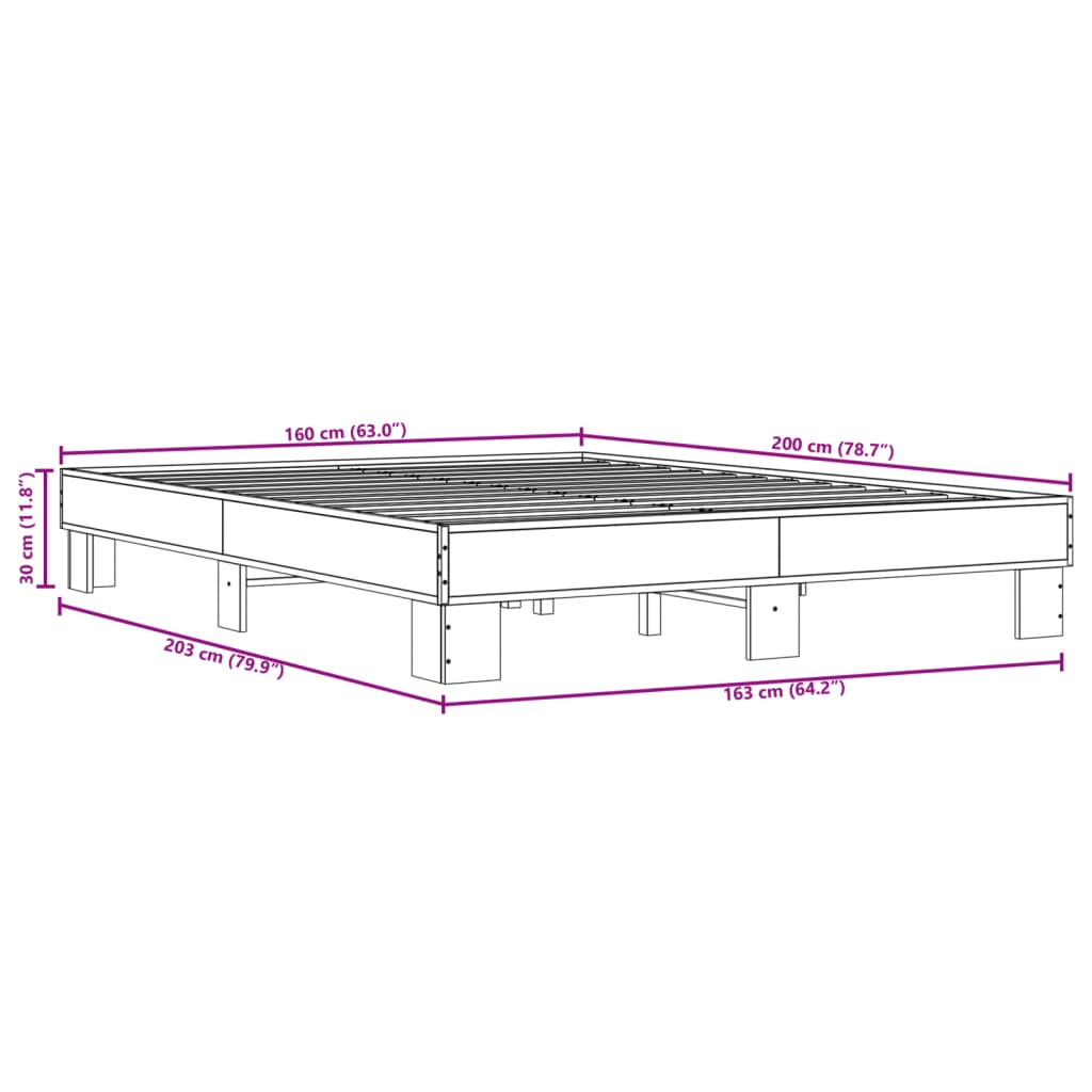 vidaXL Πλαίσιο Κρεβατιού Sonoma Δρυς 160x200 εκ. Επεξ. Ξύλο & Μέταλλο