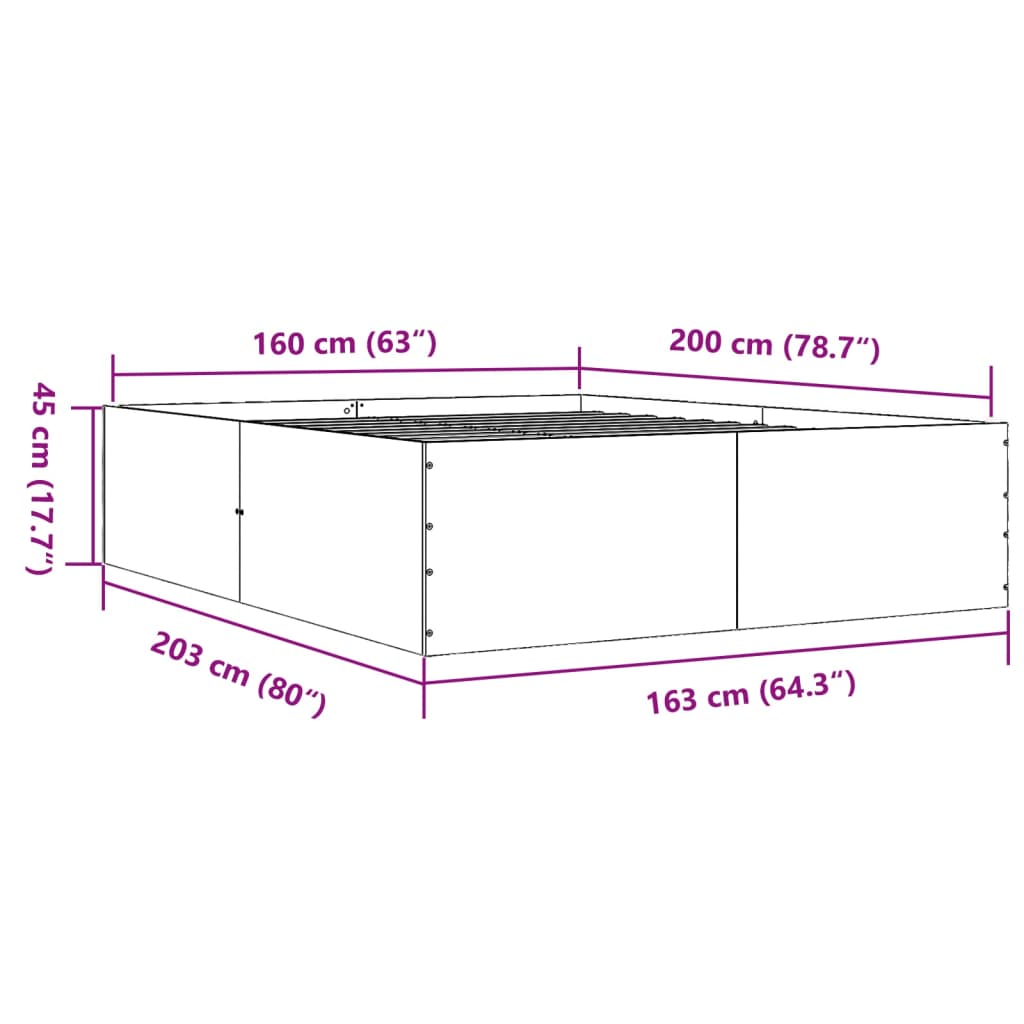 vidaXL Πλαίσιο Κρεβατιού Μαύρο 160 x 200 εκ. από Επεξεργασμένο Ξύλο