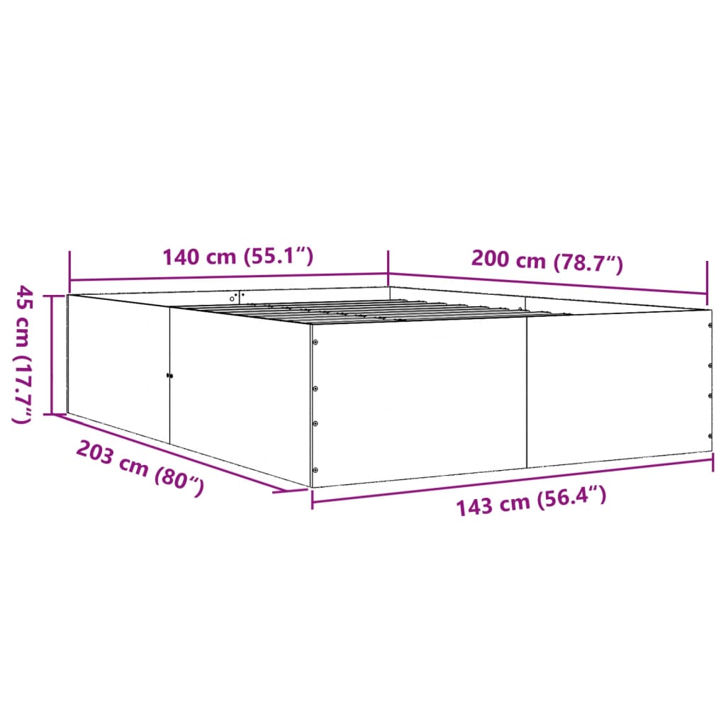 vidaXL Πλαίσιο Κρεβατιού Μαύρο 140x200 εκ. Επεξεργ. Ξύλο