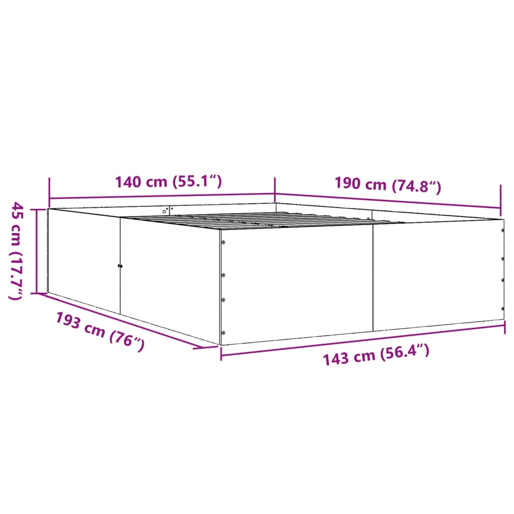 vidaXL Πλαίσιο Κρεβατιού Μαύρο 140 x 190 εκ. Επεξεργασμένο Ξύλο