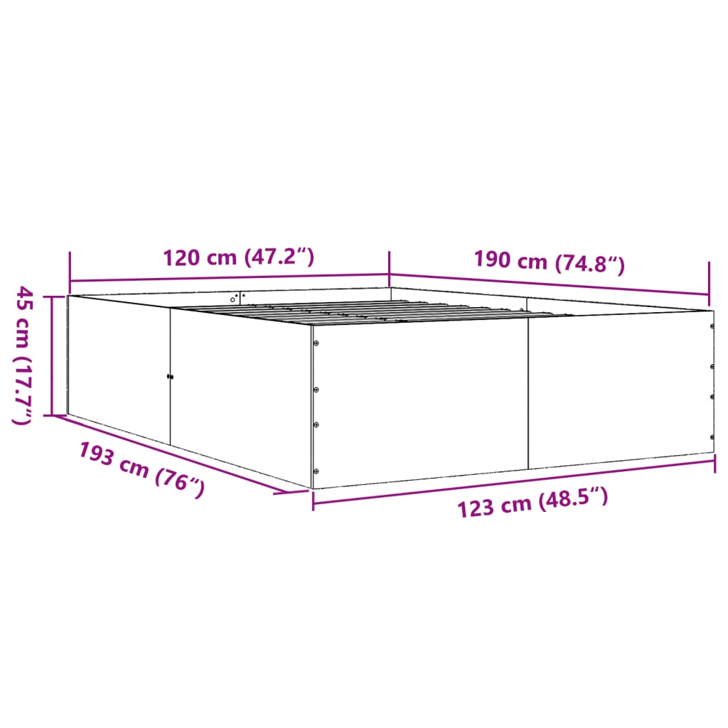 vidaXL Πλαίσιο Κρεβατιού Γκρι Σκυροδέματος 120x190 εκ. Επεξεργ. Ξύλο