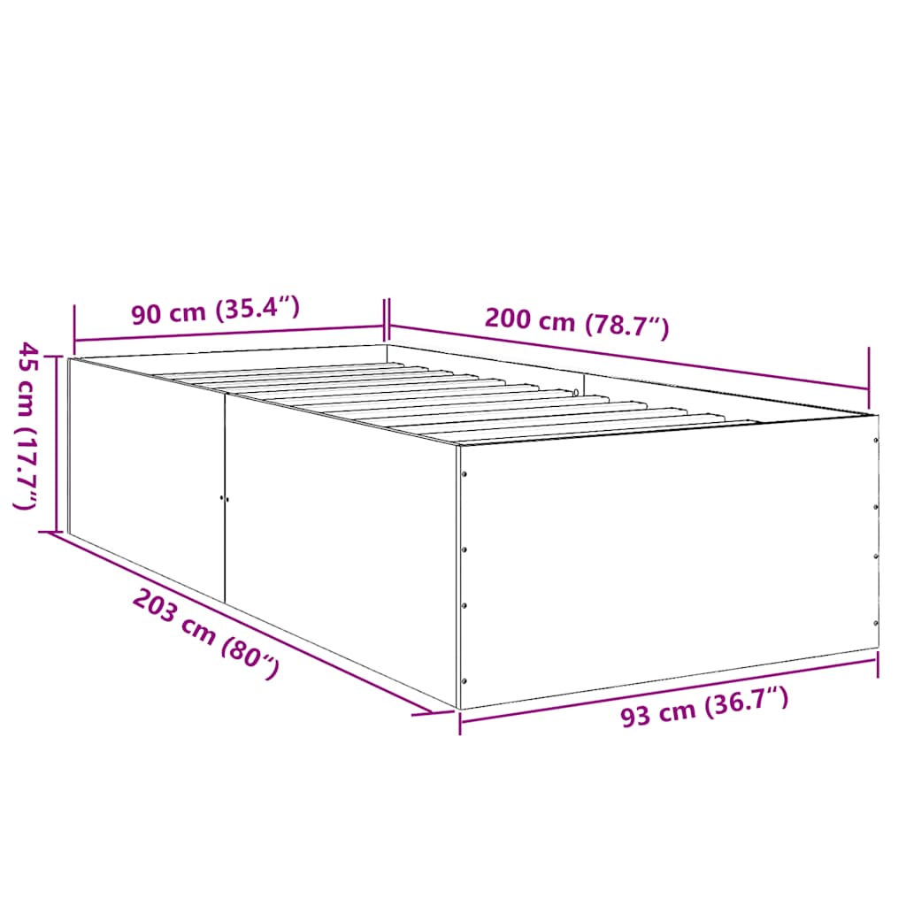 vidaXL Πλαίσιο Κρεβατιού Καφέ Δρυς 90x200 εκ. Επεξεργασμένο Ξύλο
