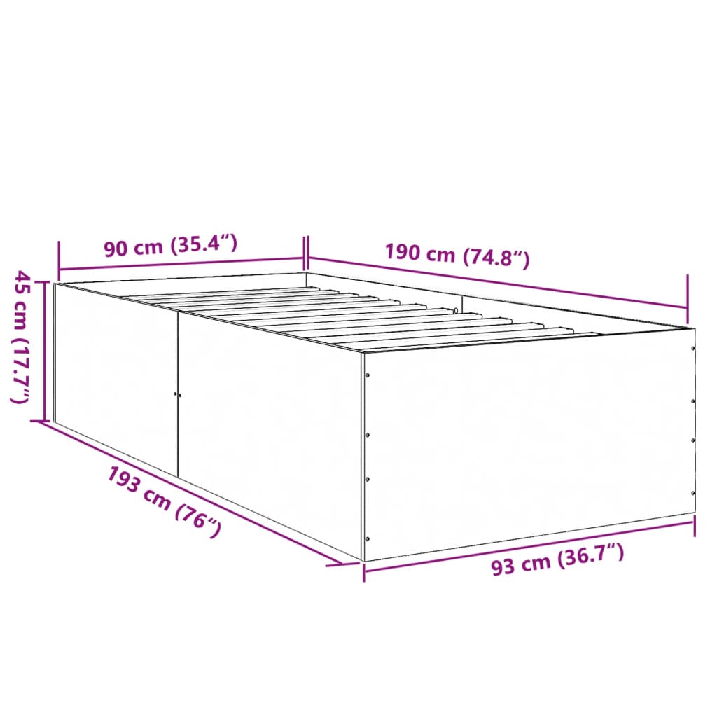 vidaXL Πλαίσιο Κρεβατιού Καφέ Δρυς 90 x 190 εκ. Επεξεργασμένο Ξύλο