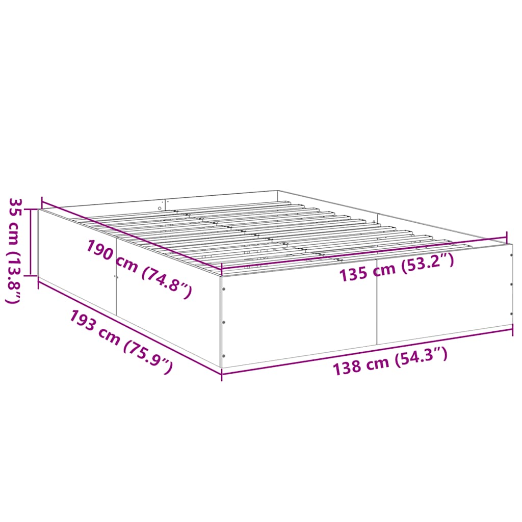 vidaXL Πλαίσιο Κρεβατιού Γκρι Sonoma 135x190 εκ. Επεξεργασμένο Ξύλο