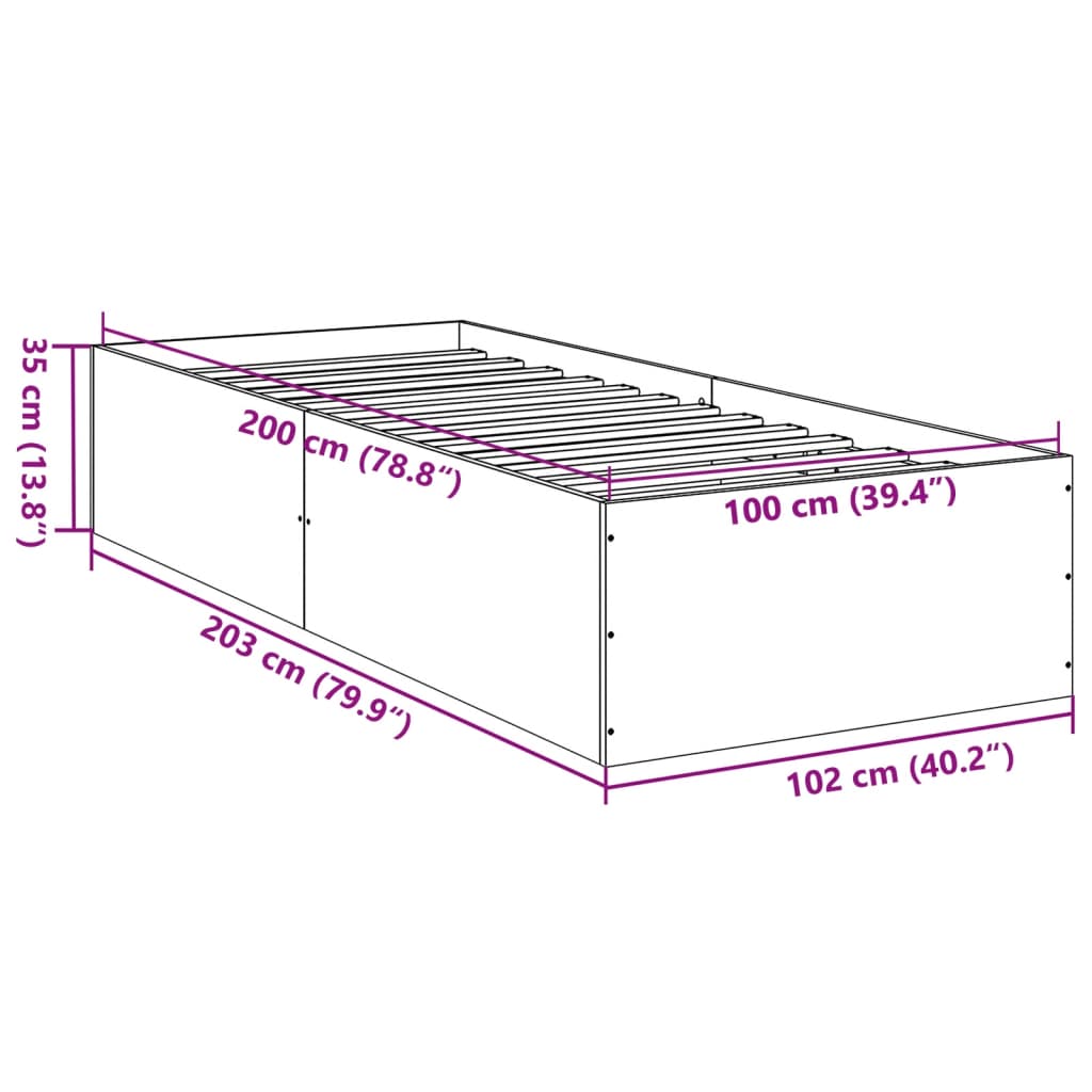 vidaXL Πλαίσιο Κρεβατιού Γκρι Sonoma 100x200 εκ. Επεξεργασμένο Ξύλο