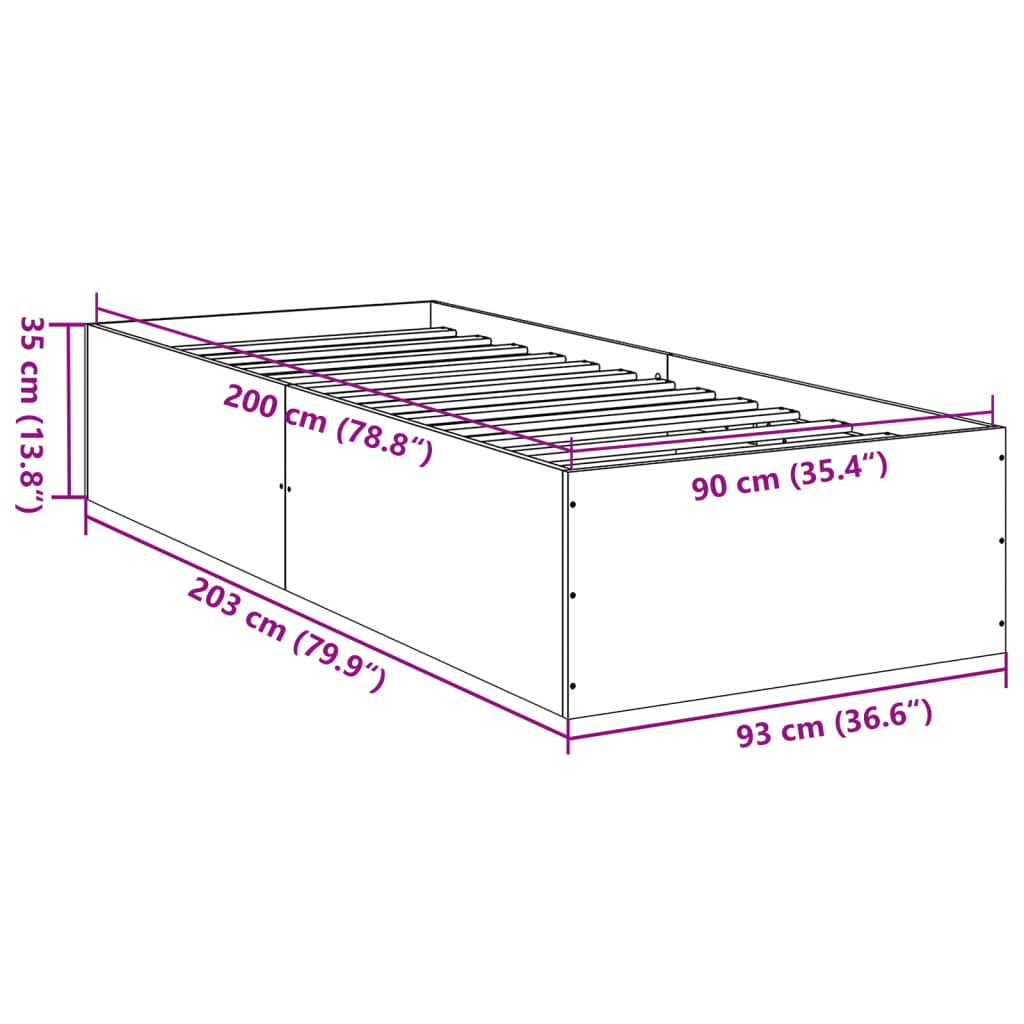 vidaXL Πλαίσιο Κρεβατιού Καφέ Δρυς 90x200 εκ. Επεξεργασμένο Ξύλο
