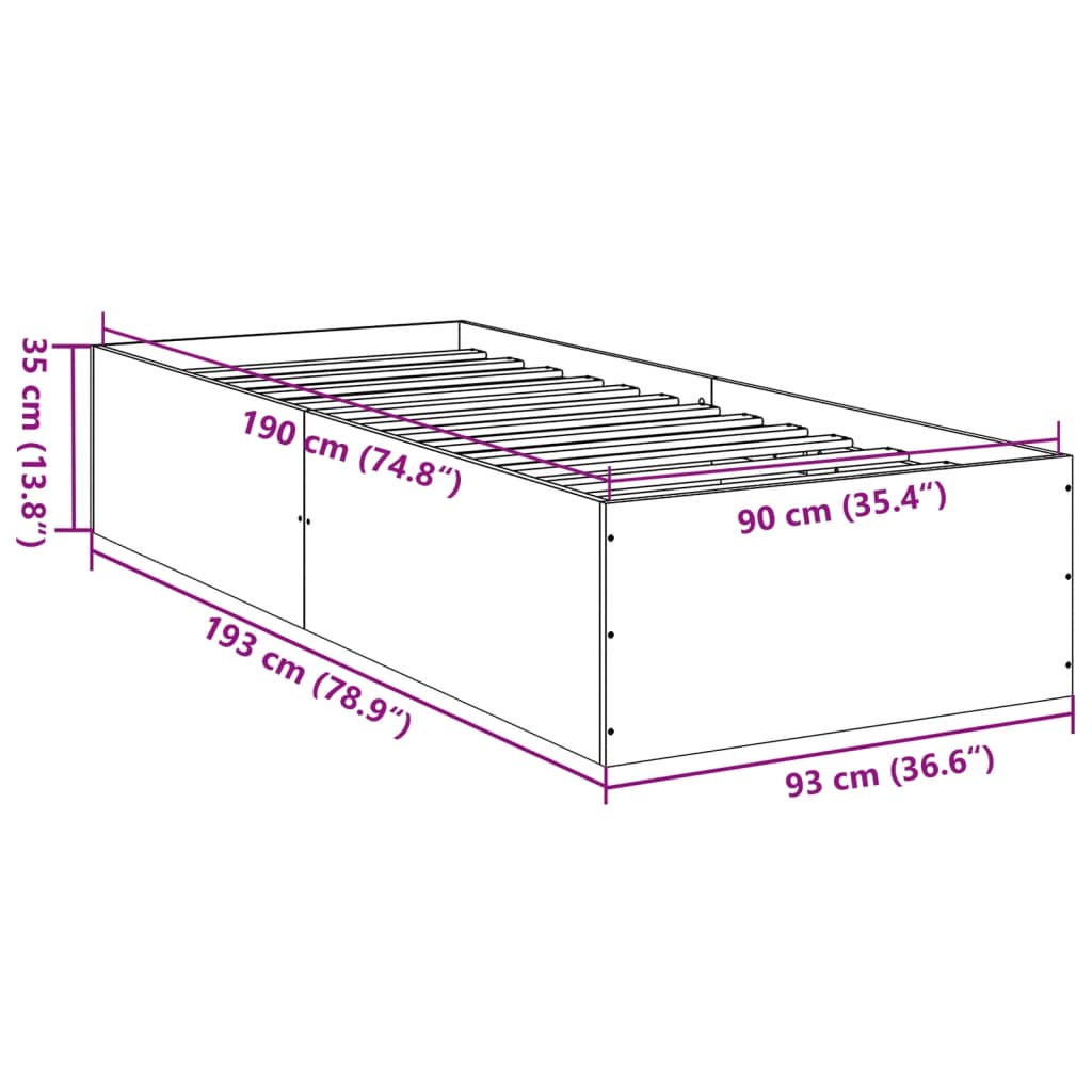 vidaXL Πλαίσιο Κρεβατιού Sonoma Δρυς 90 x 190 εκ. Επεξεργασμένο Ξύλο