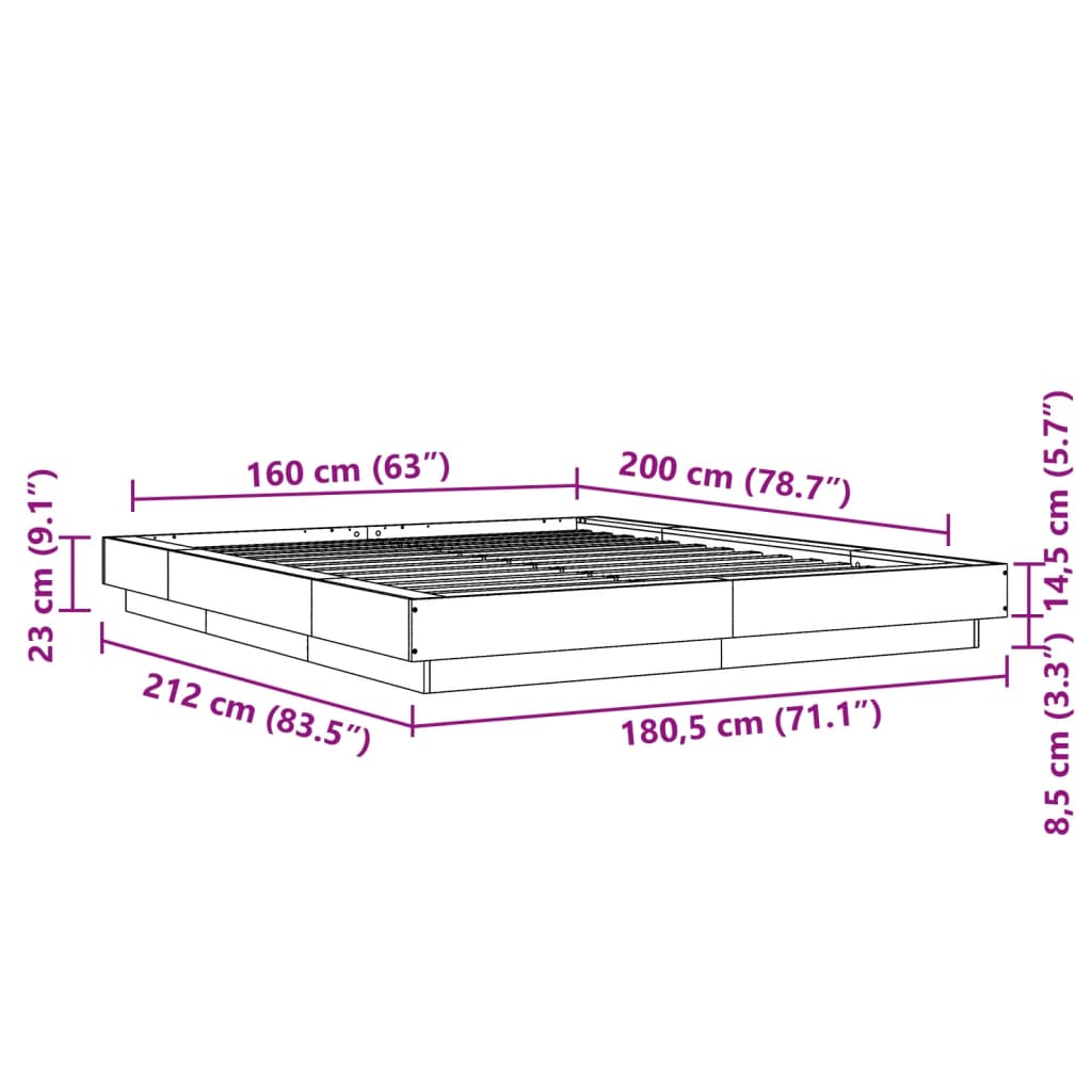 vidaXL Πλαίσιο Κρεβατιού Γκρι Σκυροδέματος 160x200 εκ. Επεξεργ. Ξύλο