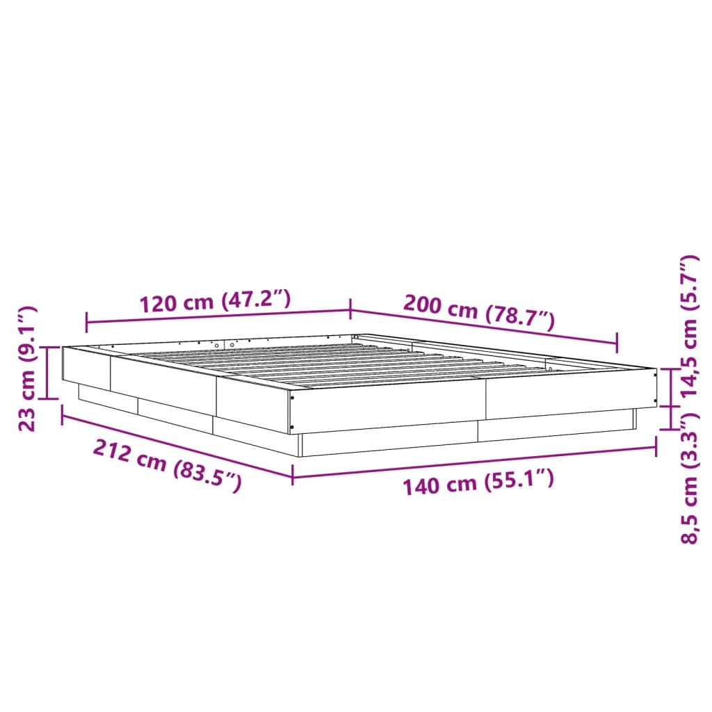 vidaXL Πλαίσιο Κρεβατιού Μαύρο 120x200 εκ. από Επεξεργασμένο Ξύλο