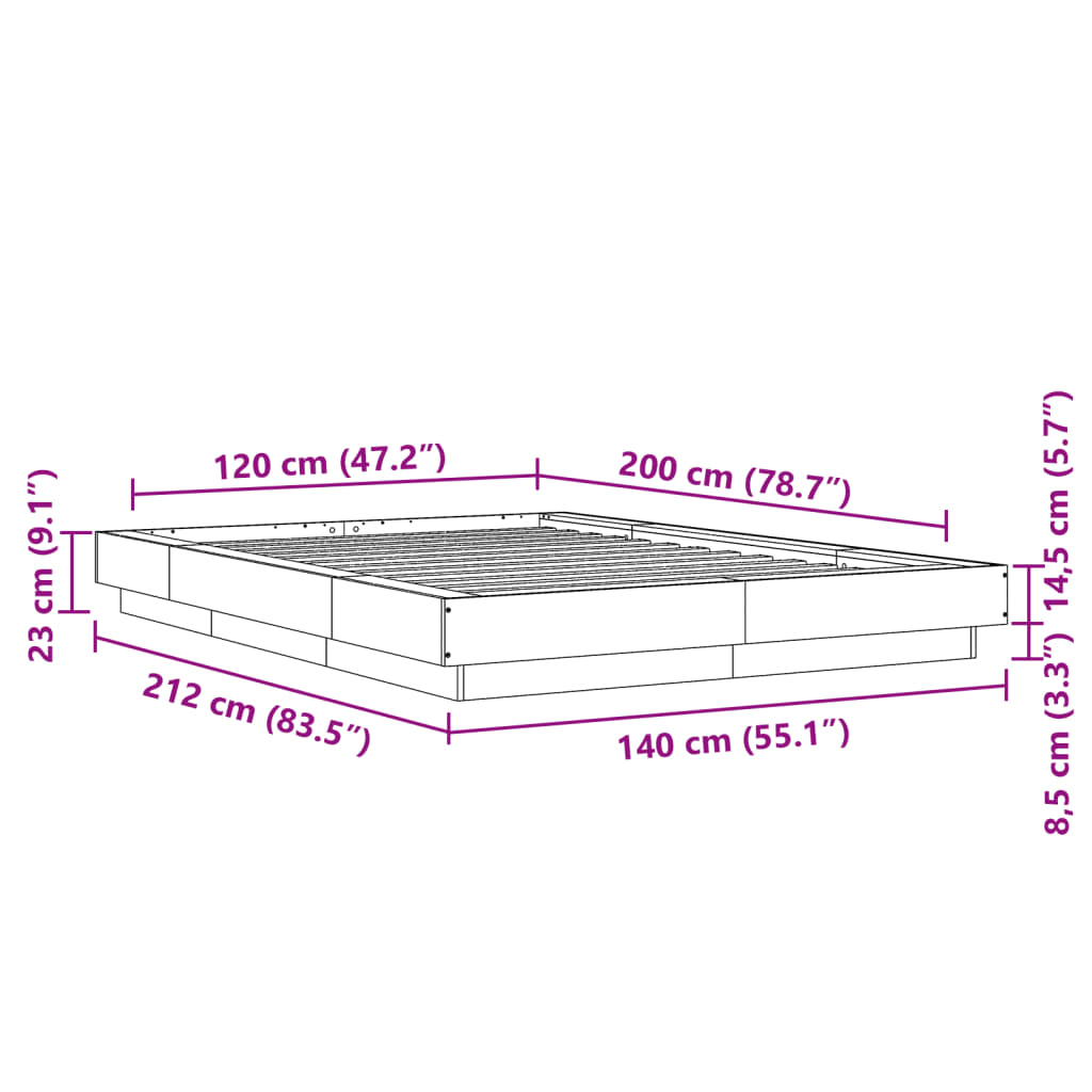 vidaXL Πλαίσιο Κρεβατιού Γκρι Σκυροδέματος 120x200 εκ. Επεξεργ. Ξύλο