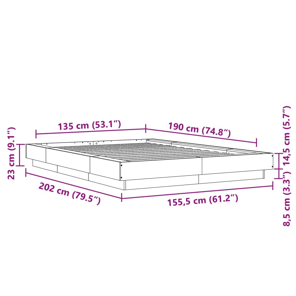 vidaXL Πλαίσιο Κρεβατιού Γκρι Sonoma 135x190 εκ. Επεξεργασμένο Ξύλο