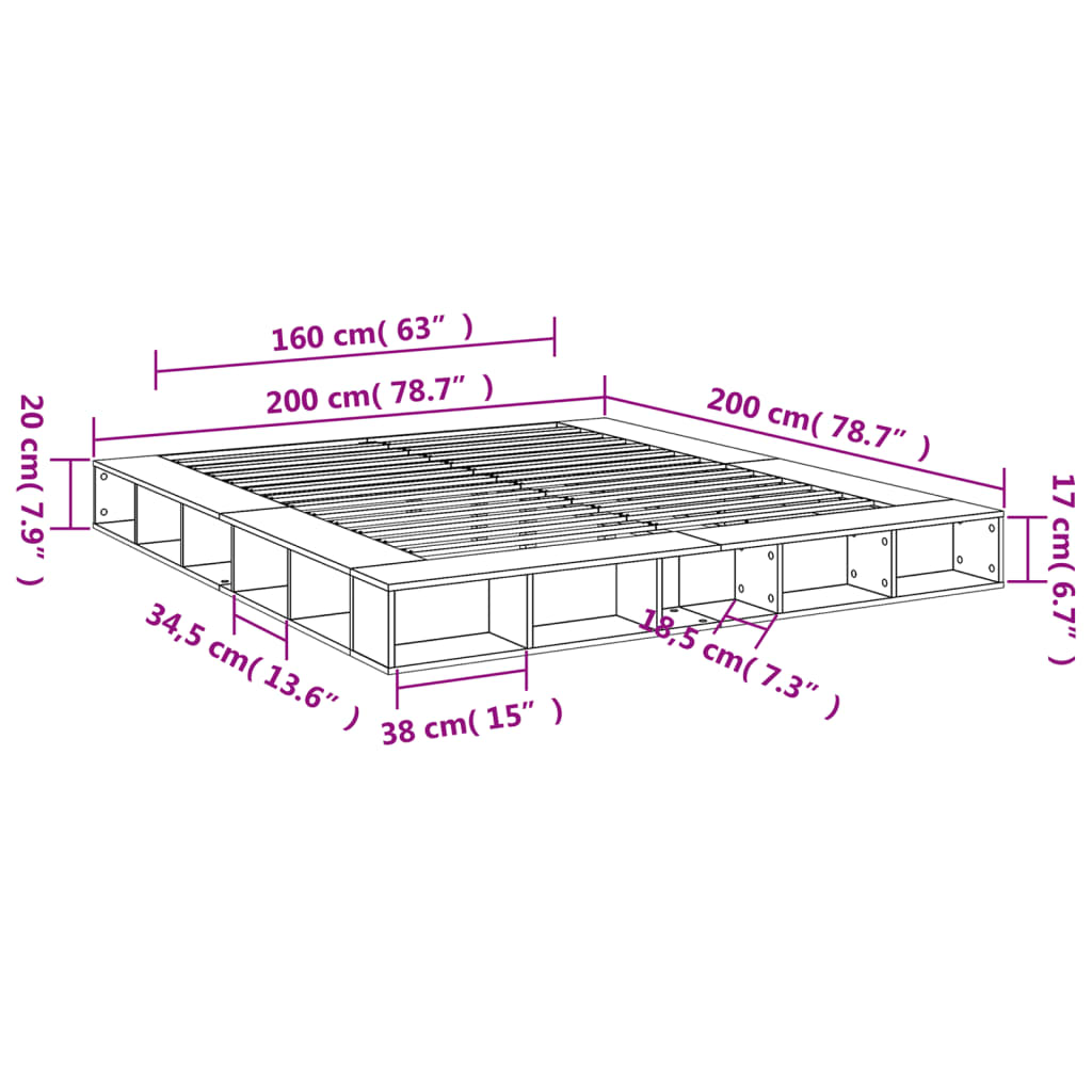 vidaXL Πλαίσιο Κρεβατιού Sonoma Δρυς 200x200 εκ. Επεξεργασμένο Ξύλο