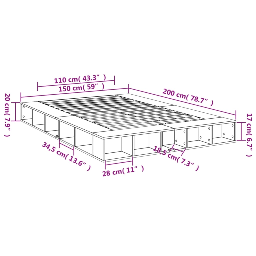 vidaXL Πλαίσιο Κρεβατιού Sonoma Δρυς 150x200 εκ. Επεξεργασμένο Ξύλο