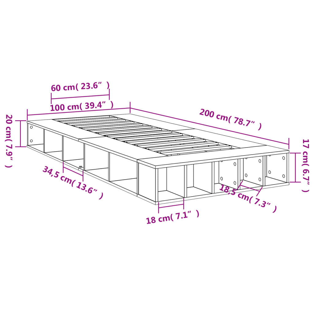 vidaXL Πλαίσιο Κρεβατιού Καφέ Δρυς 100x200 εκ. Επεξεργασμένο Ξύλο