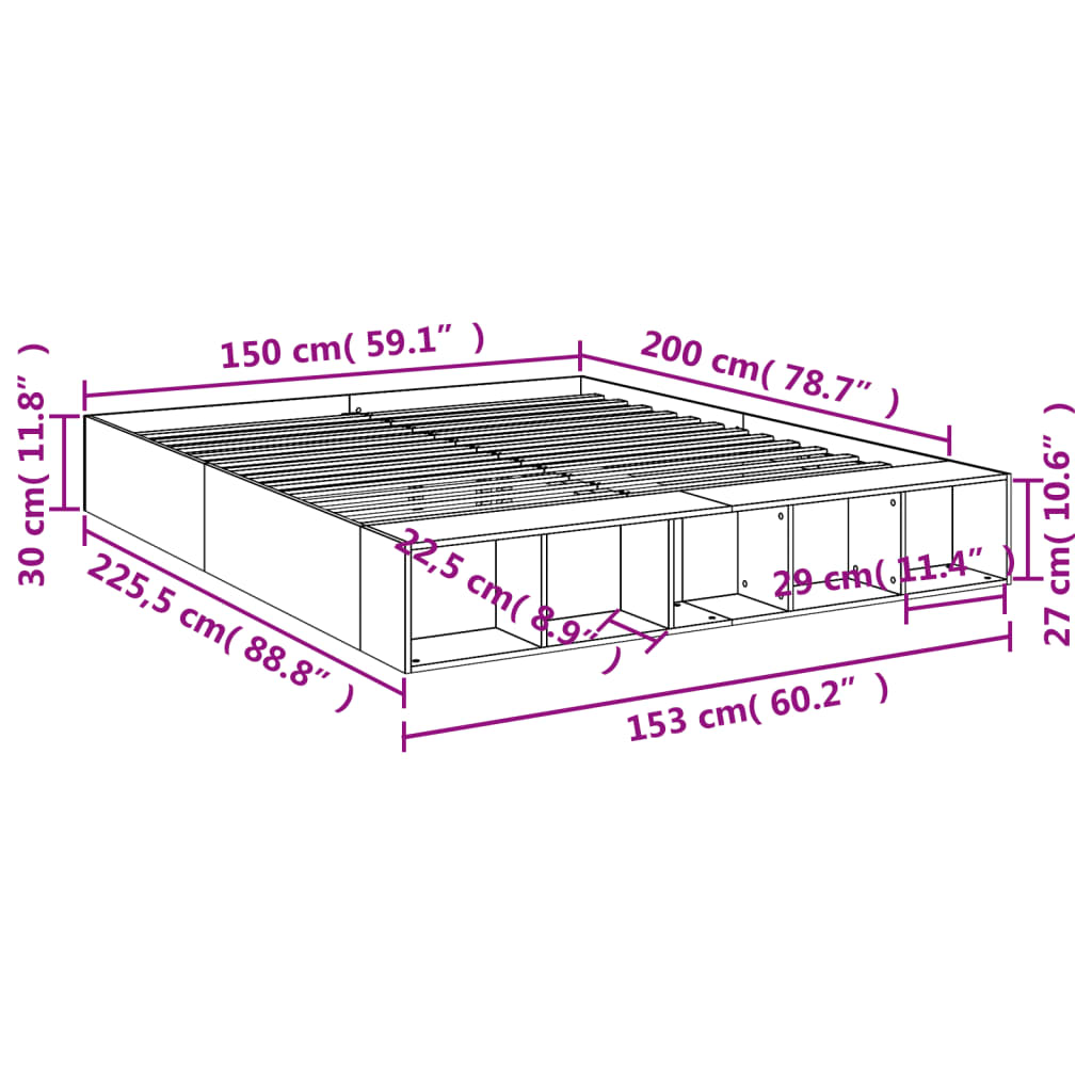 vidaXL Πλαίσιο Κρεβατιού Λευκό 160x200 εκ. Επεξεργασμένο Ξύλο