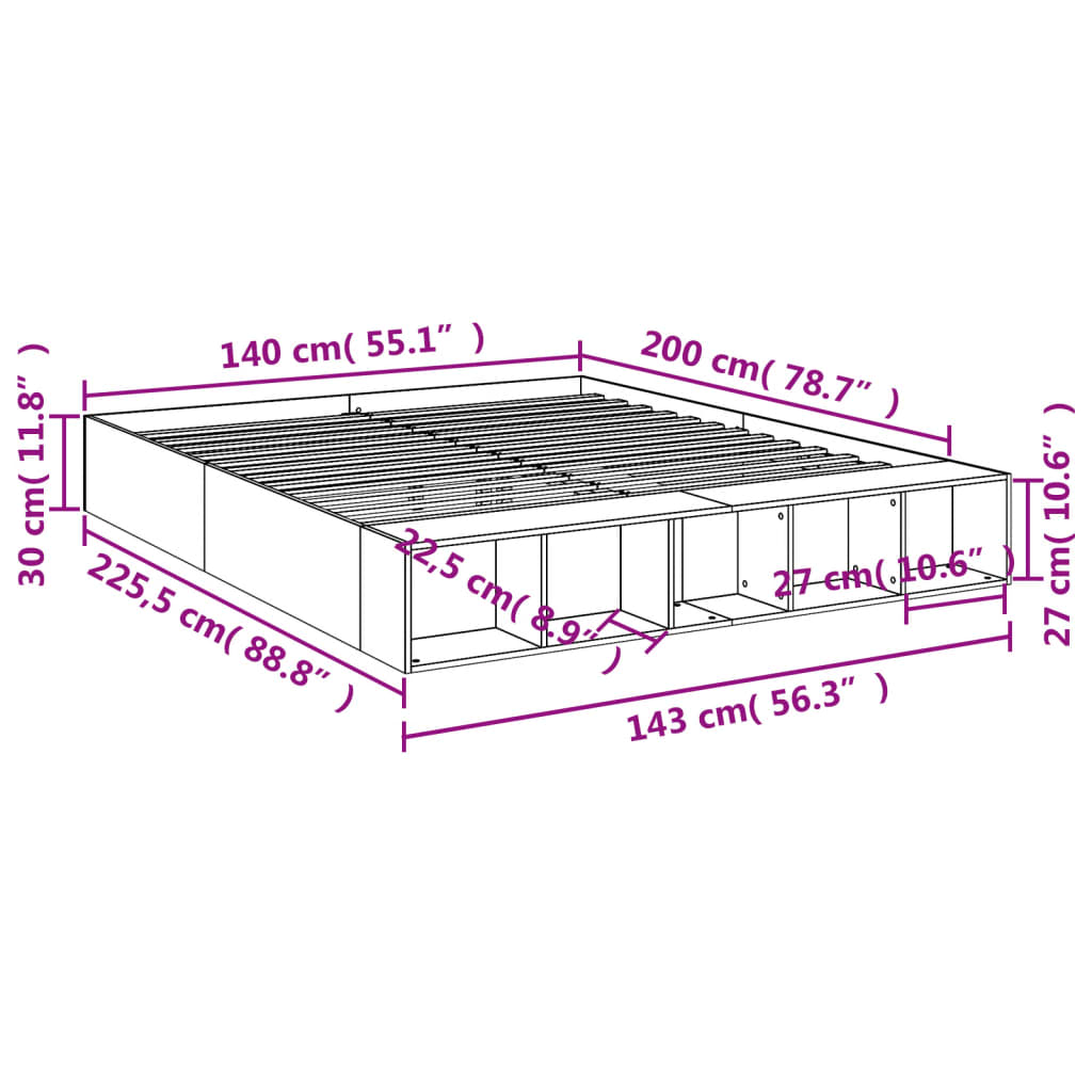 vidaXL Πλαίσιο Κρεβατιού Γκρι Sonoma 140x200 εκ. Επεξεργασμένο Ξύλο