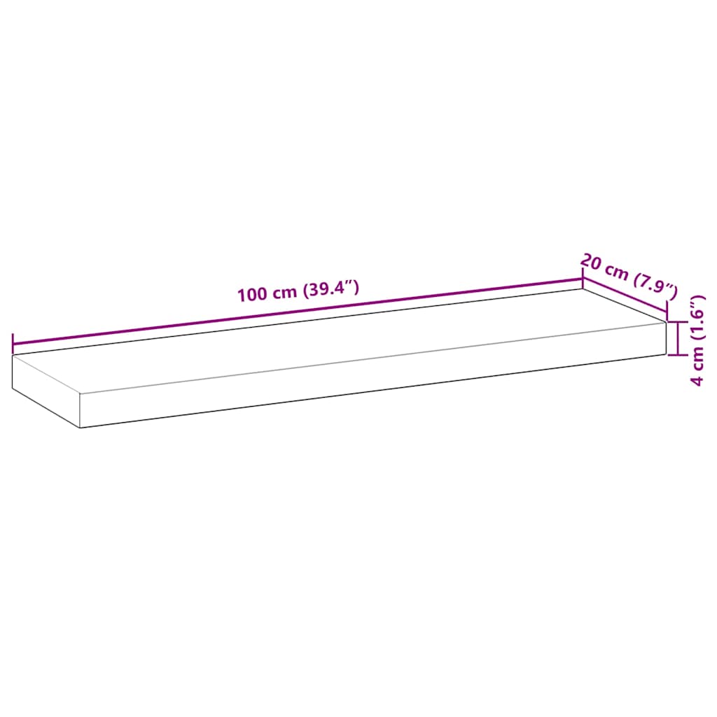 vidaXL Ράφι Πλωτό 100x20x4 εκ. από Μασίφ Ξύλο Ακακίας χωρίς Επεξεργασία