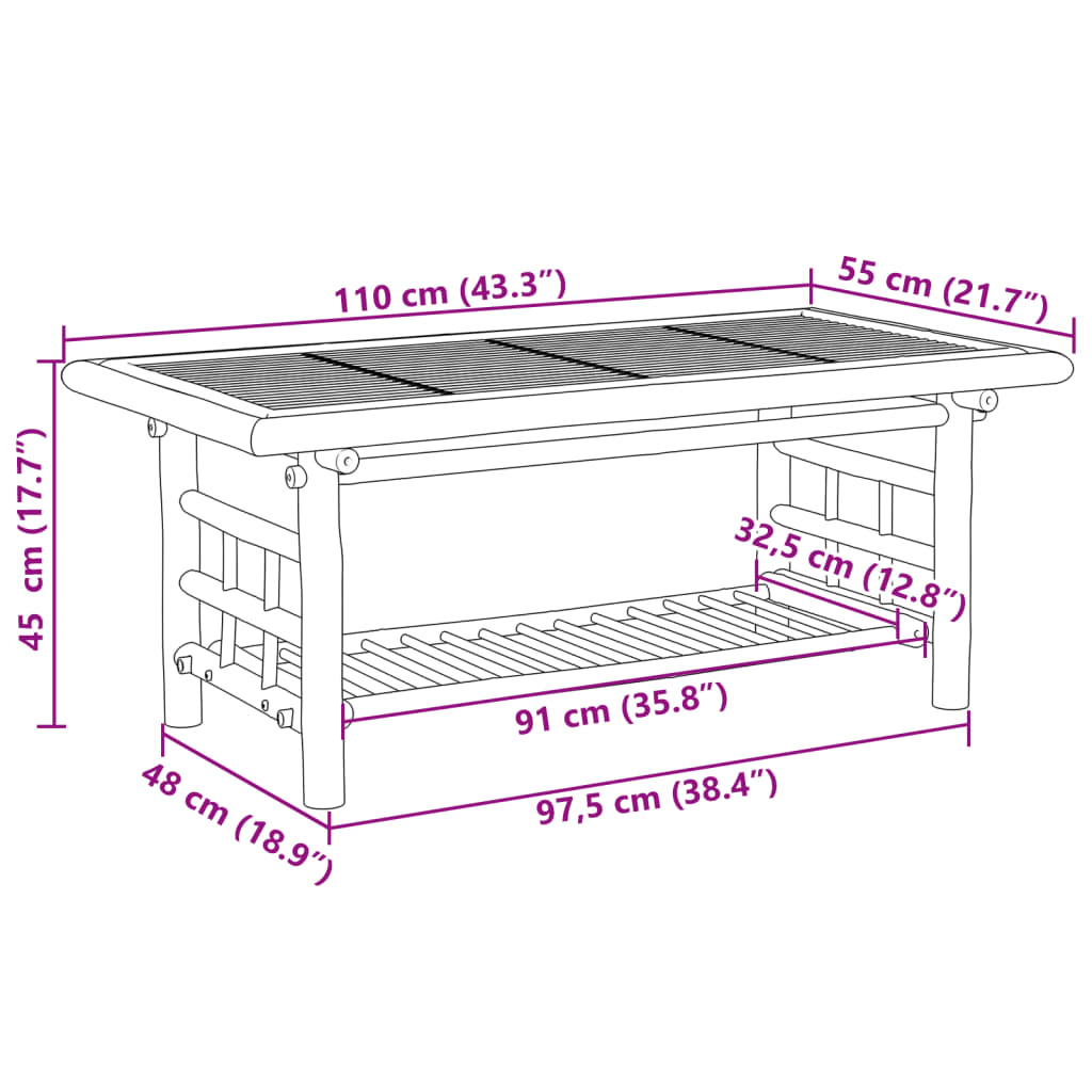vidaXL Τραπεζάκι Σαλονιού 110 x 55 x 45 εκ. από Μπαμπού