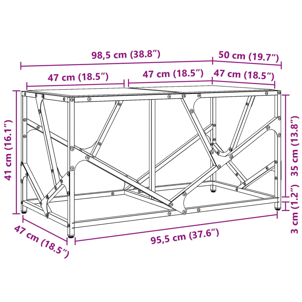 vidaXL Τραπεζάκι Σαλονιού Επιφάνεια Μαύρο Γυαλί 98,5x50x41 εκ. Ατσάλι