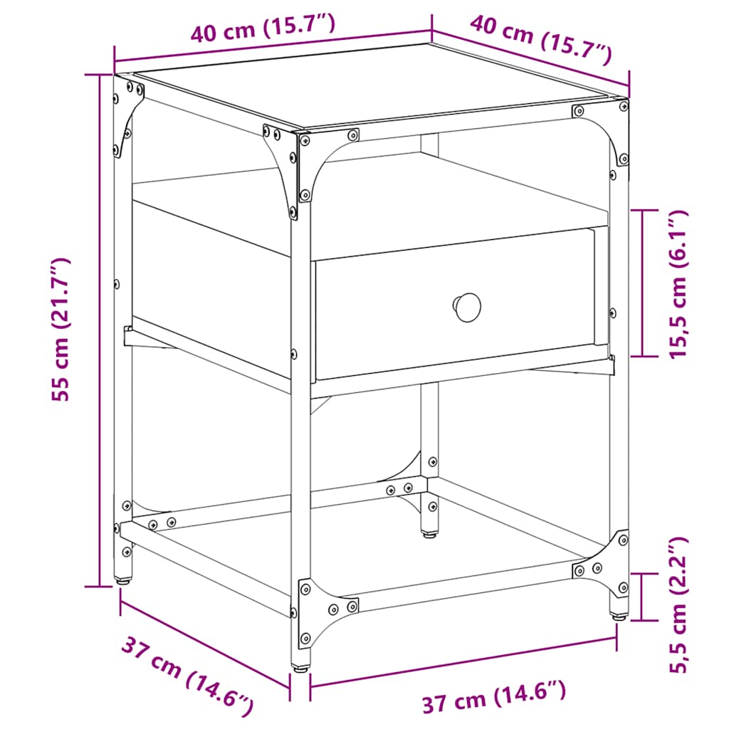 vidaXL Κομοδίνο Καπνιστή Δρυς 40x40x55 εκ. από Επεξεργασμένο Ξύλο