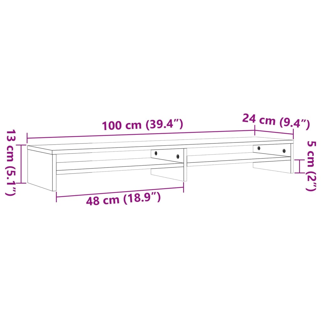 vidaXL Βάση Οθόνης Καφέ Κεριού 100 x 24 x 13 εκ. από Μασίφ Ξύλο Πεύκου