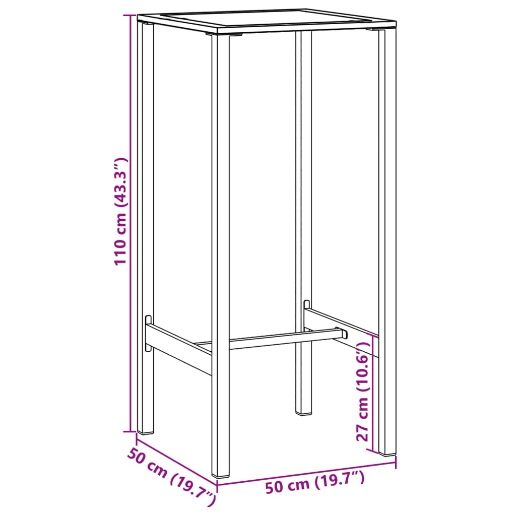 vidaXL Τραπέζι Μπαρ Μαύρο 50x50x110 εκ. από Ατσάλι με Ηλ. Βαφή Πούδρας